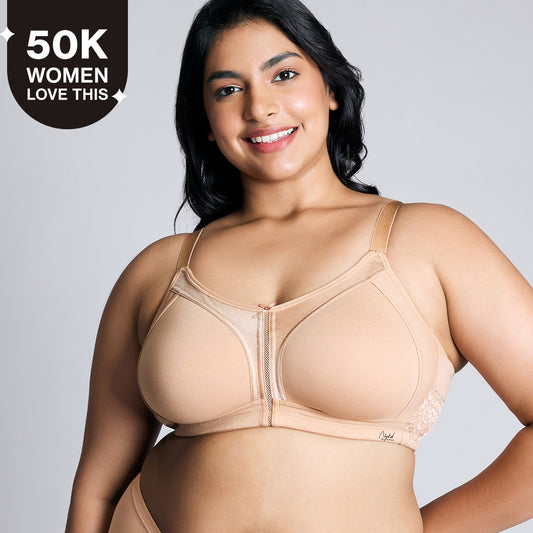 Nykd By Nykaa Everyday Cotton M-Frame Bounce Control Non-Padded Non-Wired Bra NYB101 Sand