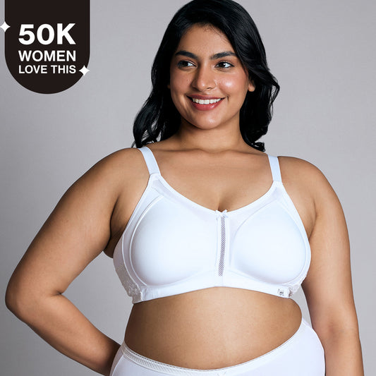 Nykd By Nykaa Everyday Cotton M-Frame Bounce Control Non-Padded Non-Wired Bra NYB101 White