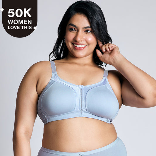 Nykd By Nykaa Everyday Cotton M-Frame Bounce Control Non-Padded Non-Wired Bra NYB101 China Blue