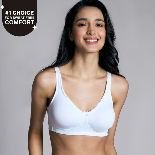 Nykd By Nykaa No Sweat Breast Separating Breathe Cotton Non Padded Non Wired Bra White NYB105
