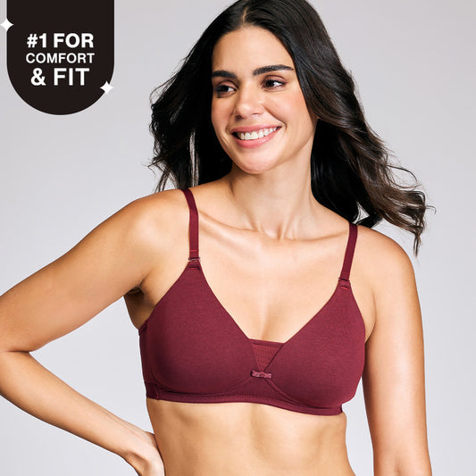 Nykd By Nykaa Breathe Cotton Triangle Cup Padded Non Wired T-Shirt Bra NYB003 Maroon