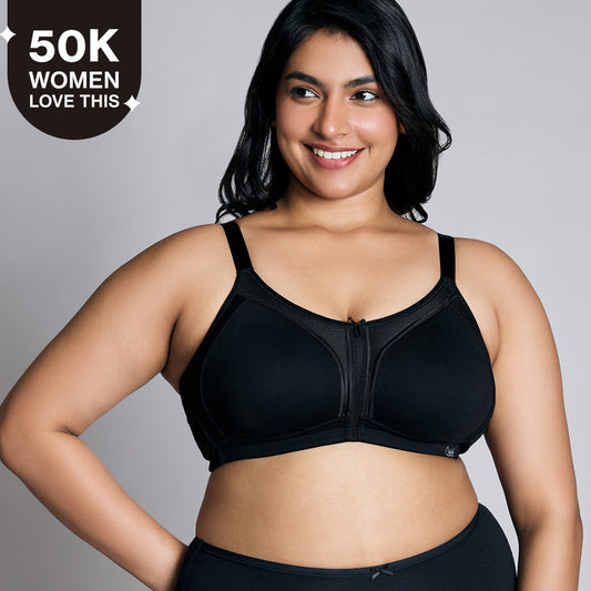 Nykd By Nykaa Everyday Cotton M-Frame Bounce Control Non-Padded Non-Wired Bra NYB101 Black