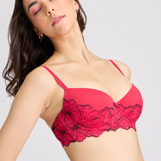 Lola & Mae  The Parisian Cut Padded Wired Lacy Bra - Red LMB1039