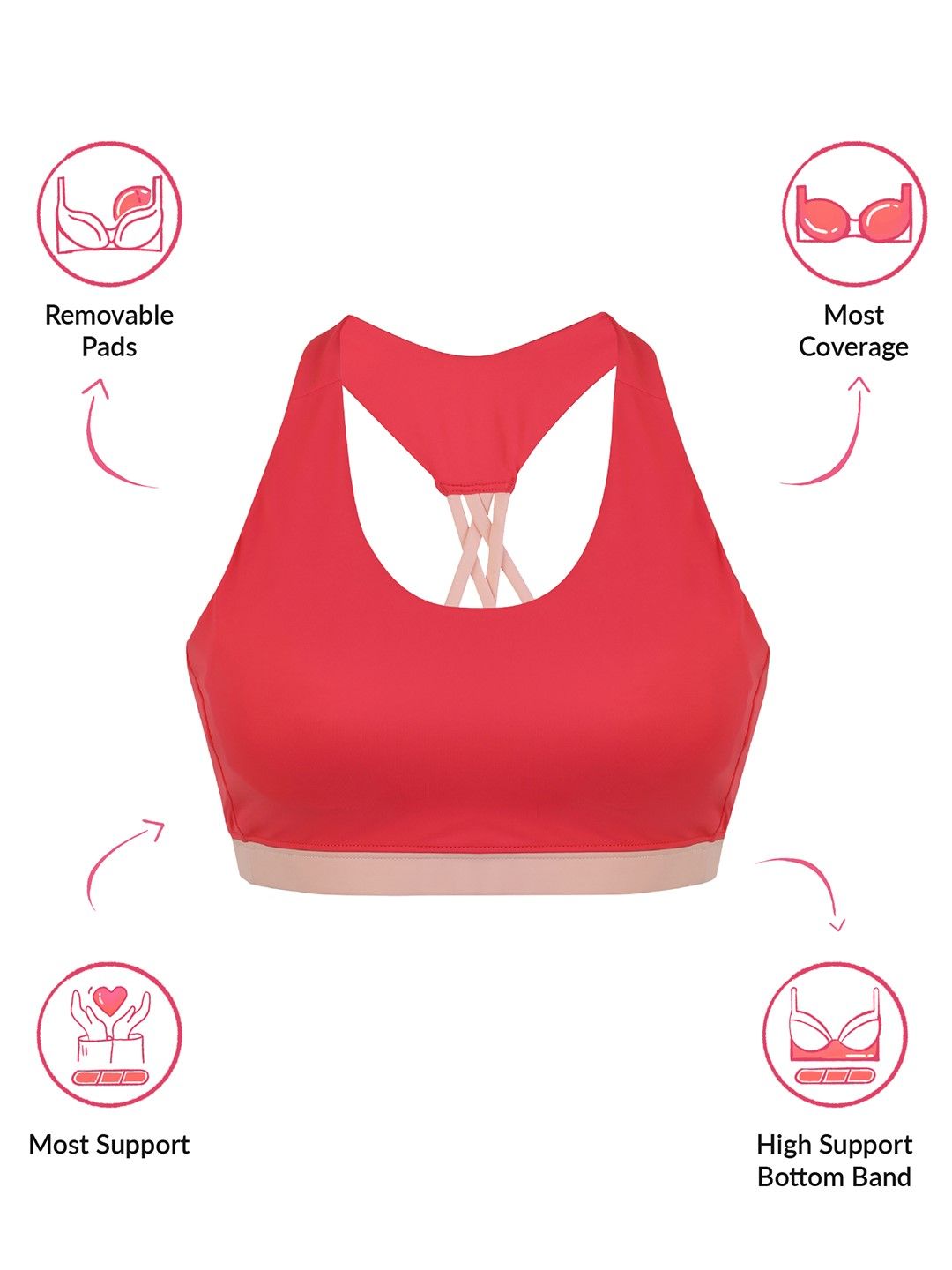 Lola & Mae Varsity Edit Sports Bra-LMB1041-Coral