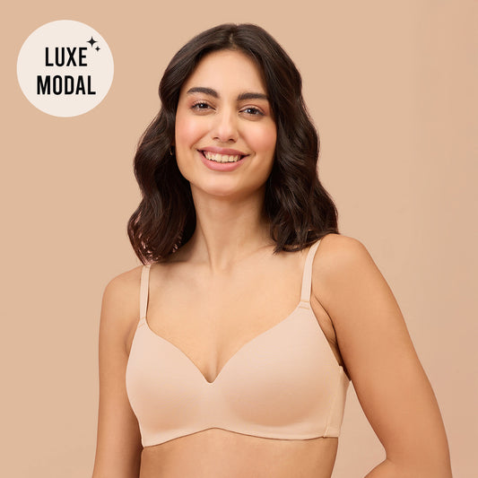 Nykd by Nykaa Super Soft Luxe Modal Padded Non Wired 3/4th Coverage T-Shirt Bra NYB013 Nude