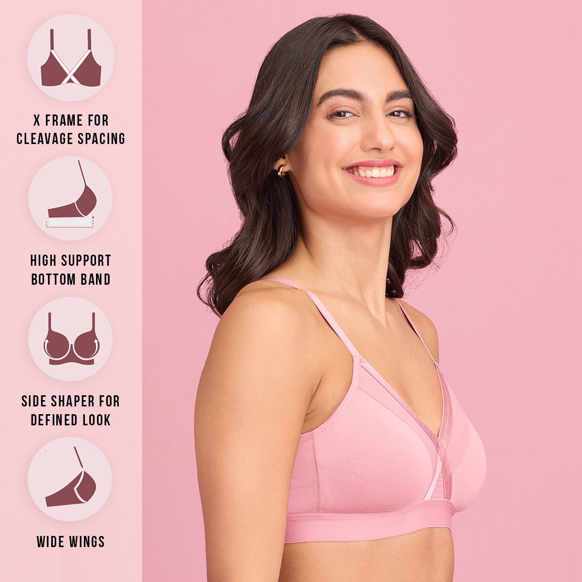Nykd By Nykaa X-Frame Cotton Support Bra-Blush NYB191