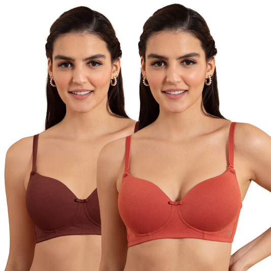 Breathe Cotton Padded wireless T-shirt Bra 3/4th coverage PO2-NYB198-Carrot & Brick