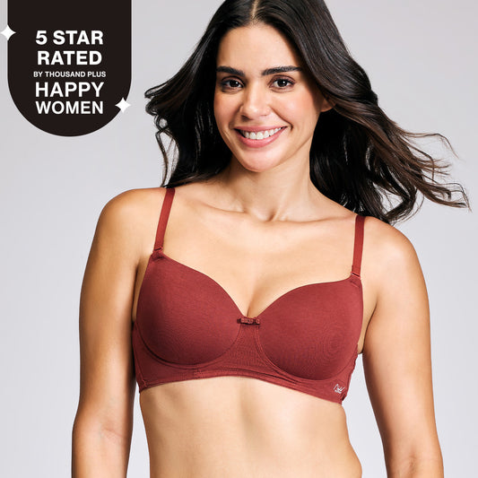 Nykd By Nykaa Breathe Cotton All Day Comfort Padded Non Wired T-Shirt Bra Nyb198 Brick