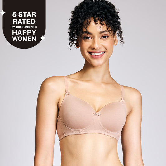 Nykd By Nykaa Breathe Cotton All Day Comfort Padded Non Wired T-Shirt Bra Nyb198 Dark Skin