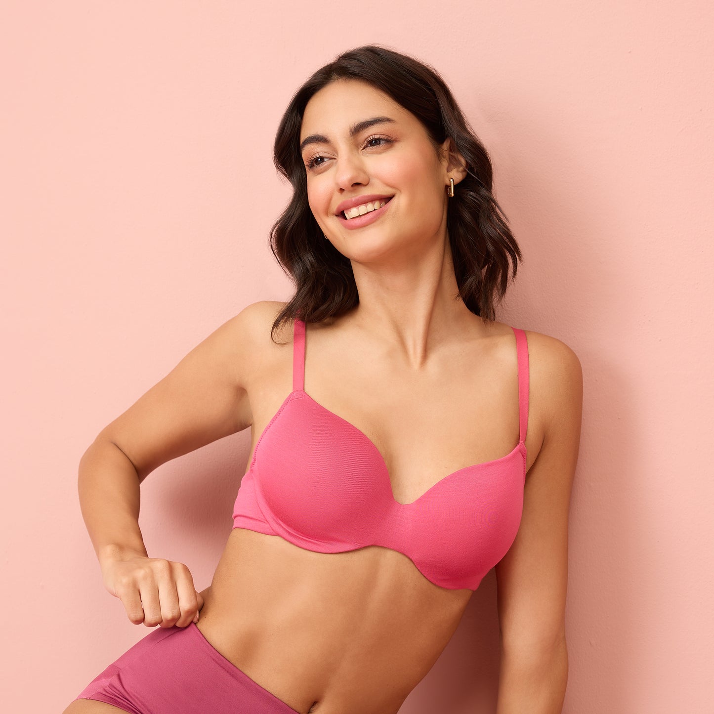 Nykd By Nykaa Modal Akin To Skin Padded Wired T-shirt Bra 3/4th Coverage- Pink NYB218