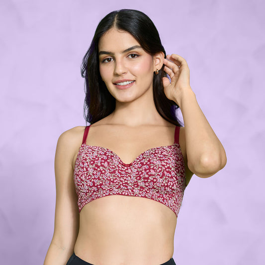Everyday Delicate Floral Bra-NYB274-Maroon