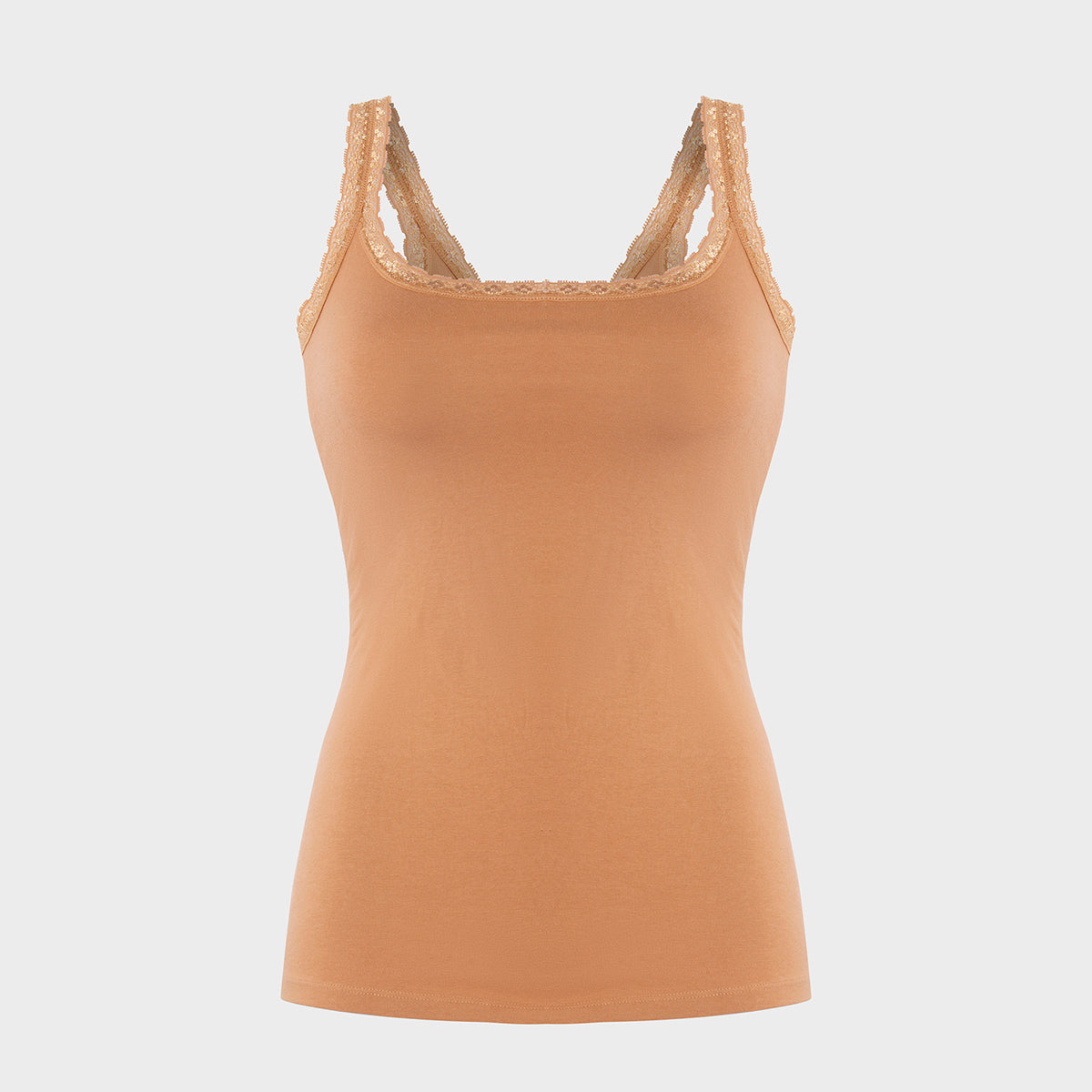 Essential Cotton Stretch Trim Lace Camisole with Adjustable Straps-NYC013-Tan