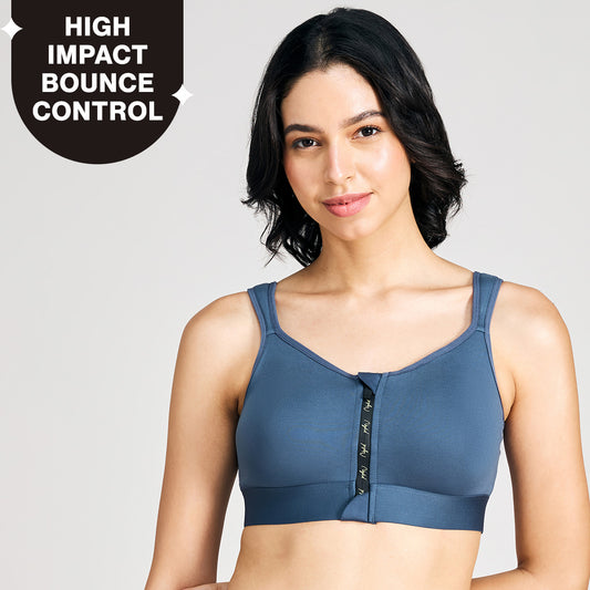 Full Coverage Front Open High Impact Posture Correcting Sports Bra-NYK907-Blue