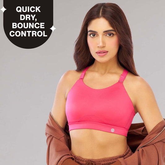 Nykd By Nykaa Multiway Adjustable High Impact Bounce Control Padded Sports Bra NYK908 Pink