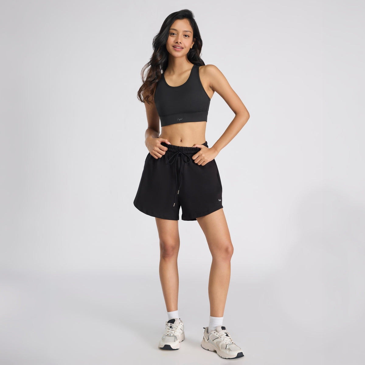 High Impact Sports Bra with Mesh Racerback, Hook & Eye Closure NYK917 Black