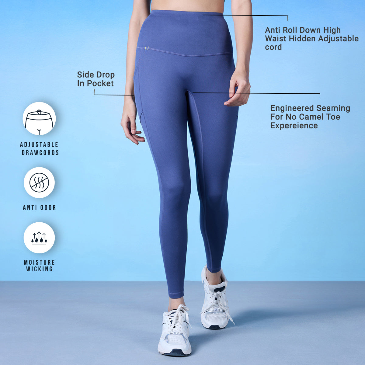 Nykd By Nykaa Cloud Soft & Flattering Full Length Leggings with Pockets-NYK260-Blue