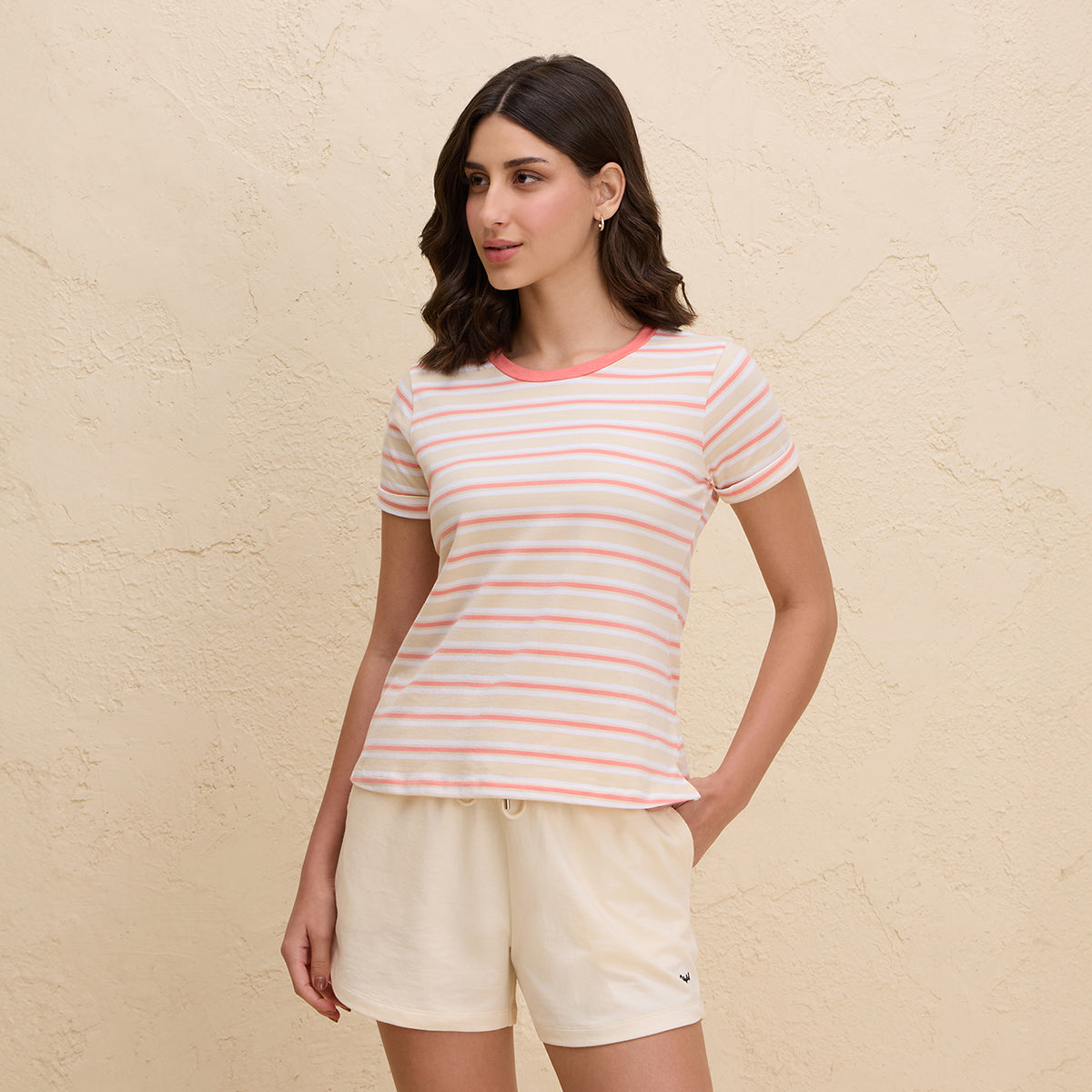 Cotton Tee with 2 Degree Cooling Tech-NYLE605-Orange White Stripe