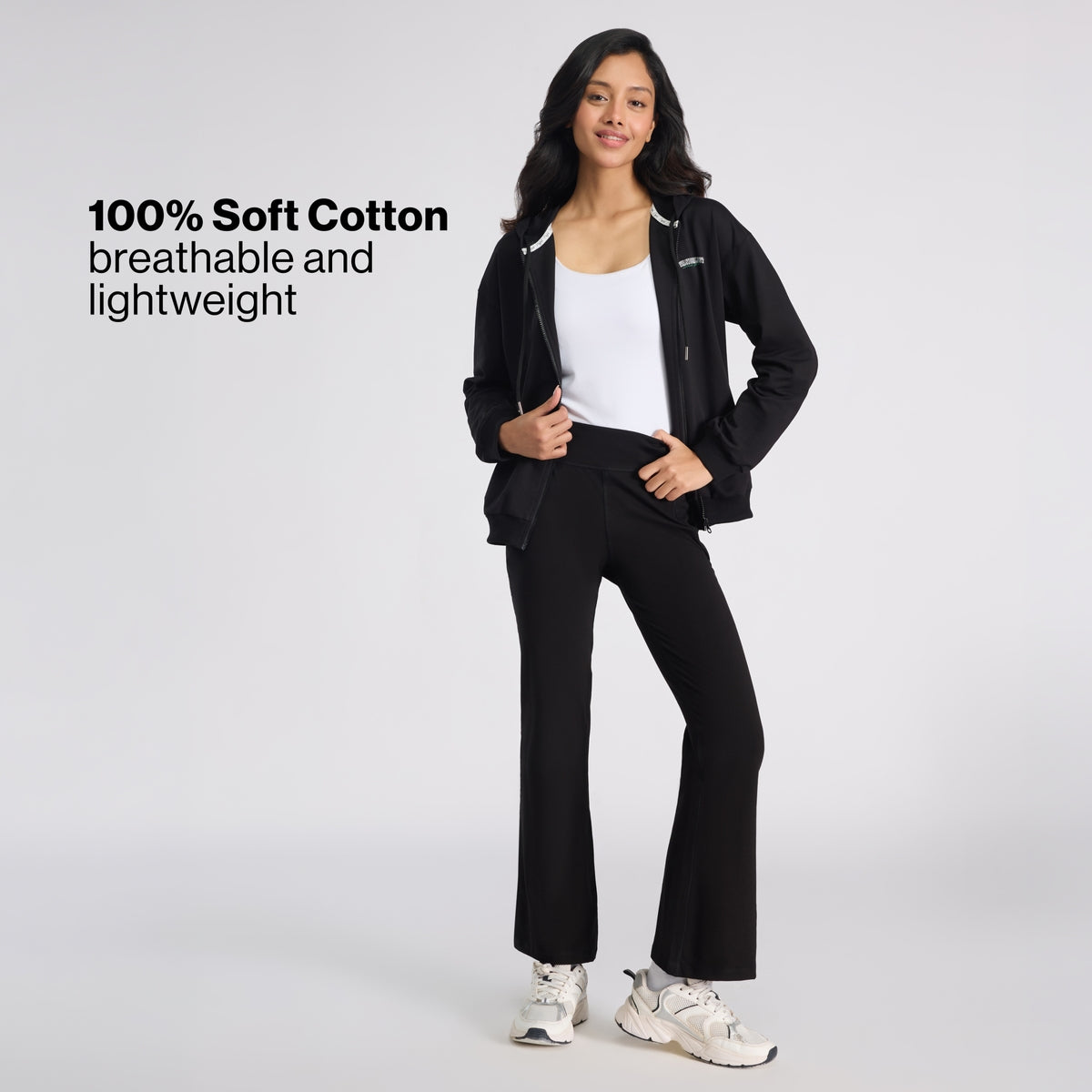 Cotton Zip Hoodie Jacket with Adjustable Hood for Gym, Travel&Everyday NYLE706 Black