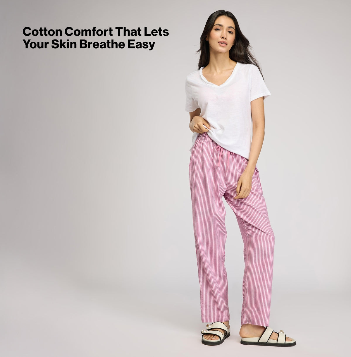 Cotton Lounge Pajama in Super Comfy Relax Fit-NYS141-Grape Stripe