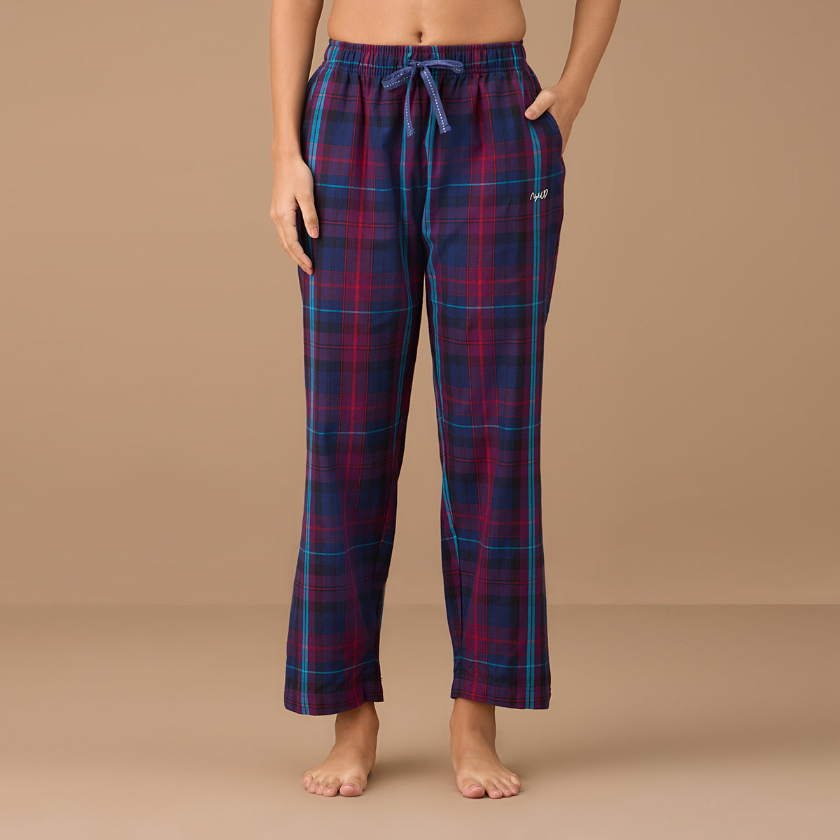 Nykd By Nykaa Super Comfy Cotton Relax Fit Pajama-NYS141-Navy Black Plaid