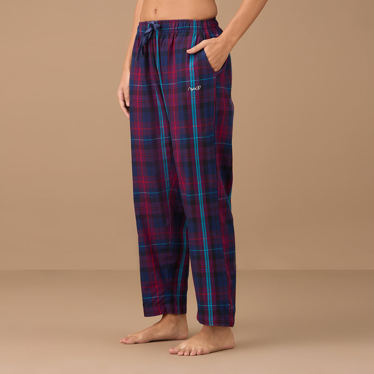 Nykd By Nykaa Super Comfy Cotton Relax Fit Pajama-NYS141-Navy Black Plaid