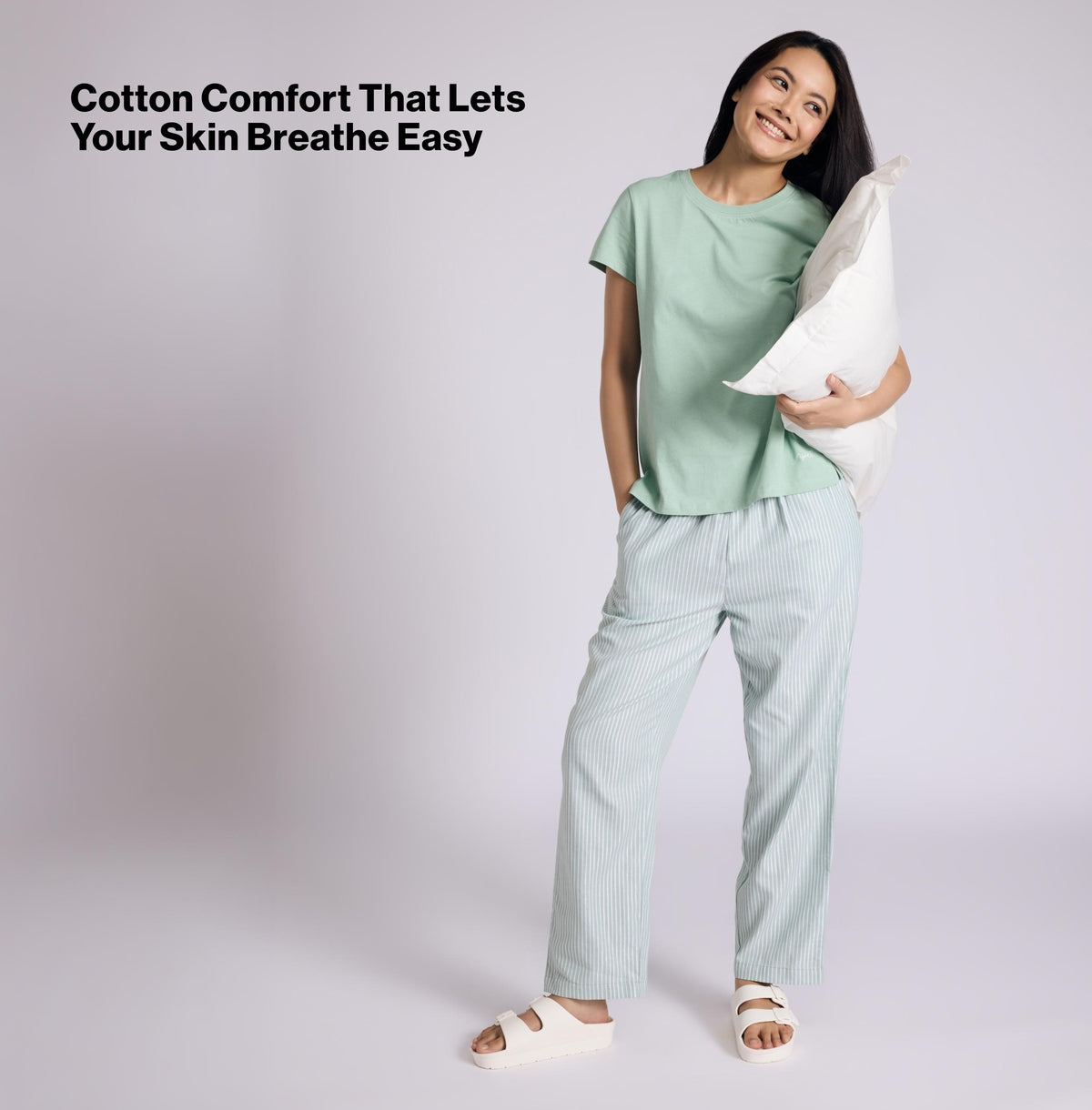 Nykd by Nykaa Essential Cotton Pyjama With Adjustable Elasticated Waist & Pockets Nys141 Green Stripe