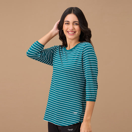 Nykd By Nykaa Striped Slim Fit Tee - NYS801 - Green Stripe
