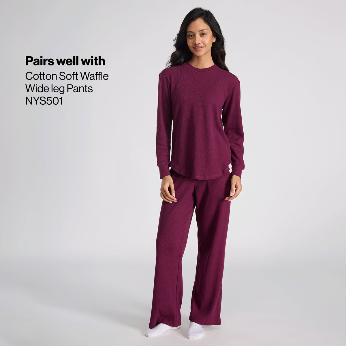 Nykd By Nykaa Waffle Lounge Tee With Flattering Hem And Full Sleeves Nys803 Wine