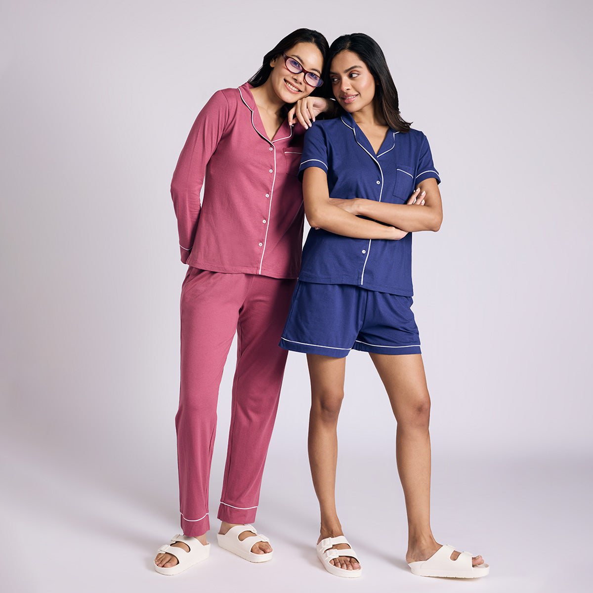 Nykd By Nykaa Buttery Soft Cotton Modal Button-Down Shorts Set Of 2 Nys927 Navy