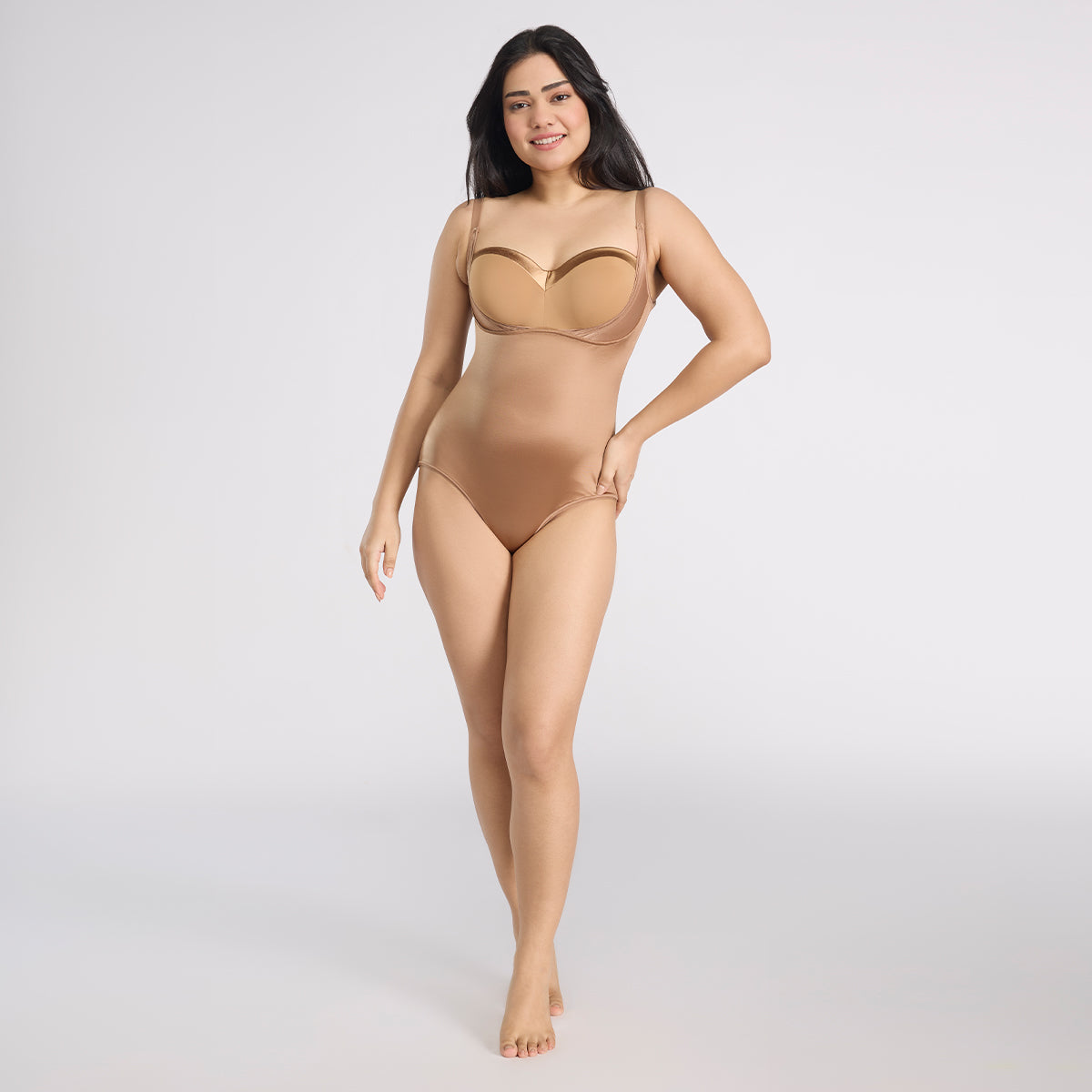 Infinity Edge Sculpting Bodysuit Shapewear with Tummy Control & Bust Lift NYSH38 - Tan