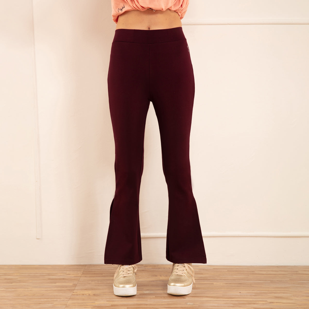 High-waist, flared trousers - Dark Red