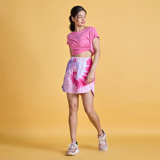 Nykd All Day Printed Terry Shorts-NYAT287-Pink tie dye