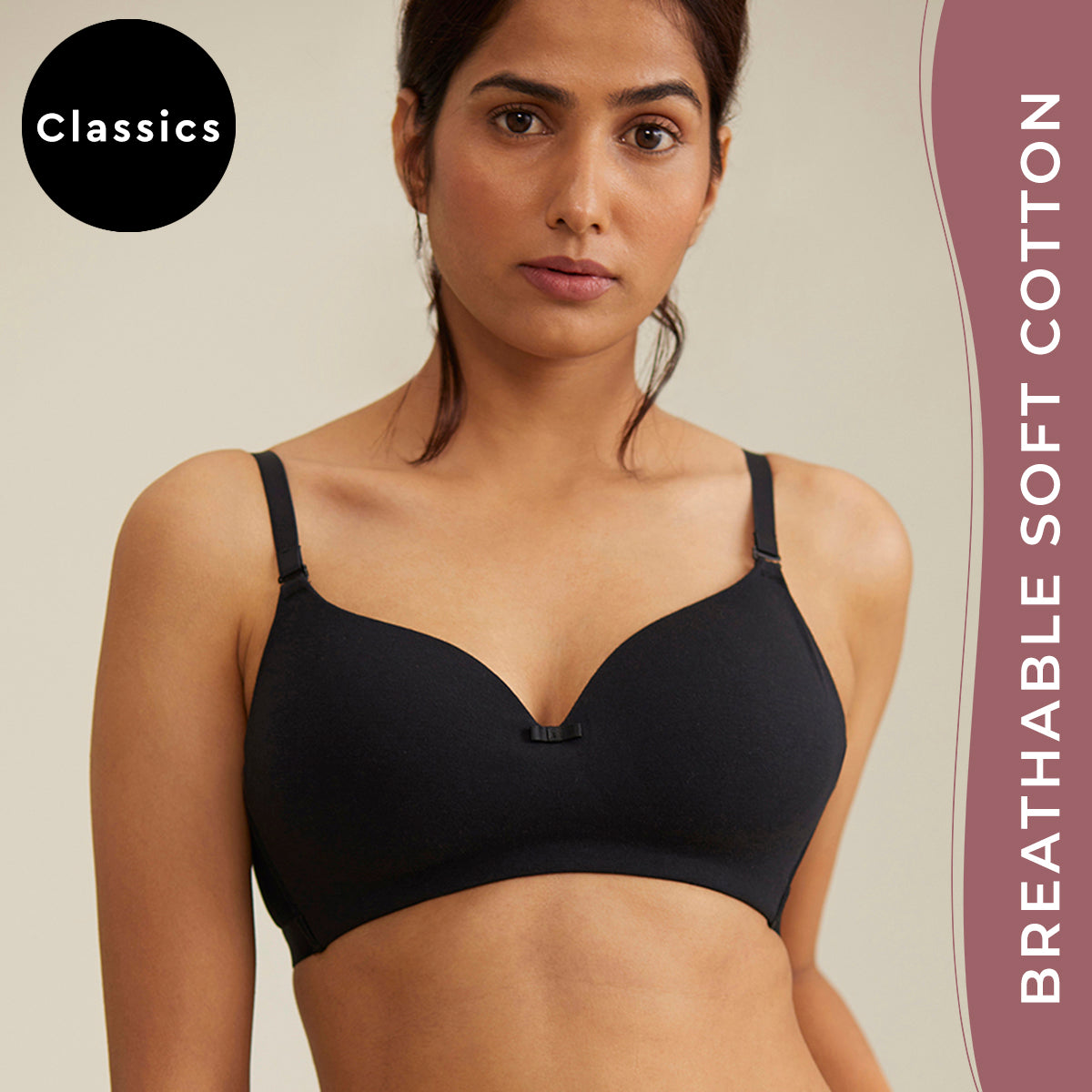 Cotton Luxe Front And Back Close Wireless Bra - Black Hue - Final Sale!