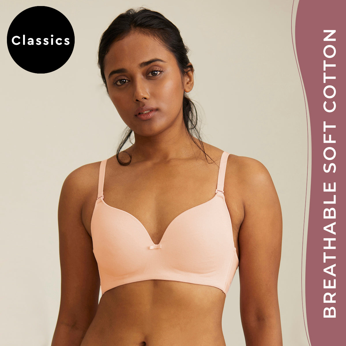 Buy Padded Non-Wired Full Figure T-shirt Bra in Black - Cotton