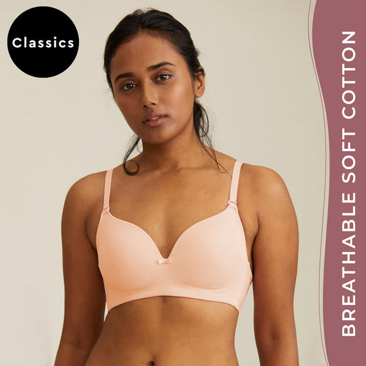 Breathe Cotton Padded wireless T-shirt bra 3/4th coverage - Nude NYB002