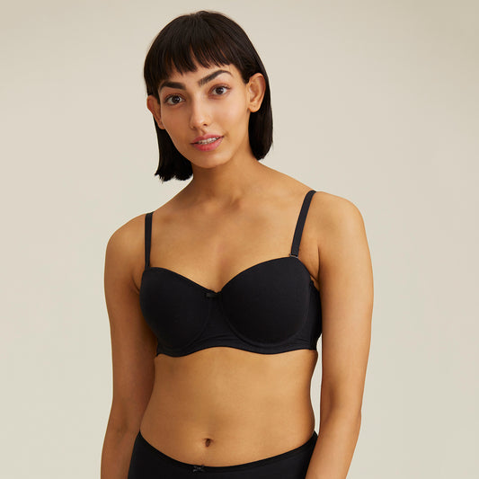 Breathe Cotton Padded wired Strapless bra Medium coverage-NYB004-Black