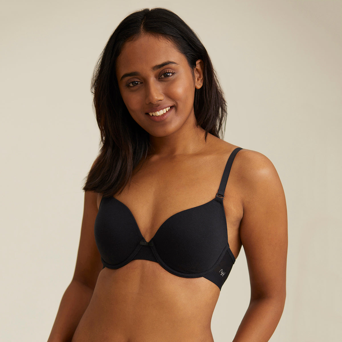 Breathe Cotton Padded wired Push up level-2 bra Demi coverage-NYB005-Black