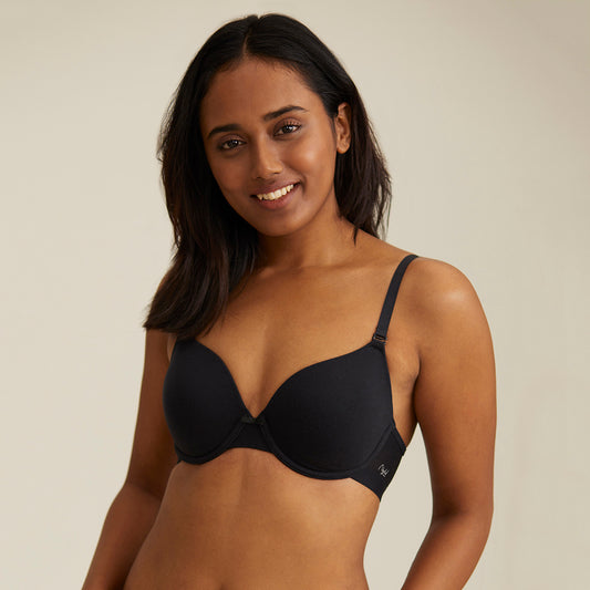 Breathe Cotton Padded wired Push up level-2 bra Demi coverage-NYB005-Black