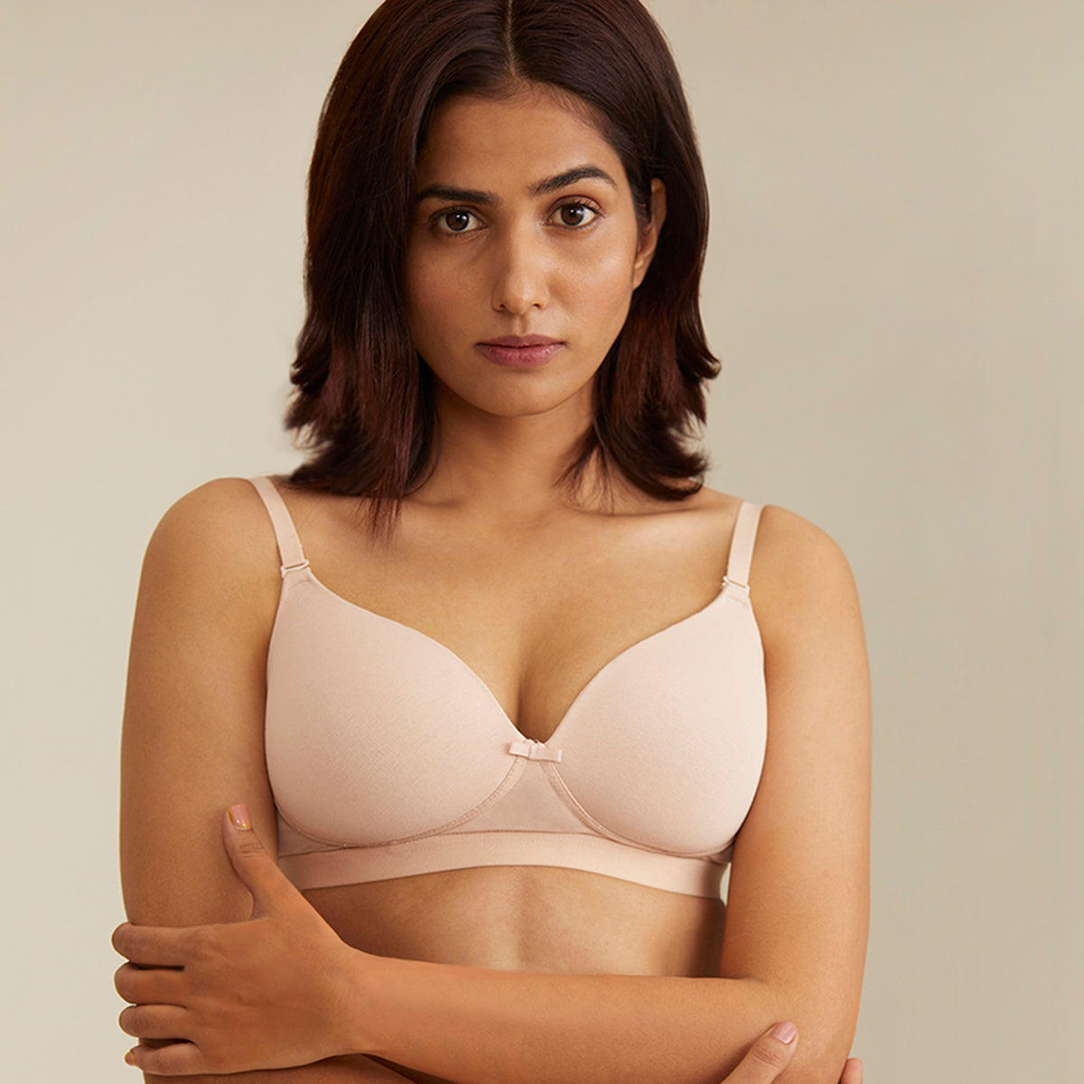 Nykd By Nykaa Breathe Cotton Padded wireless Transparent back bra 3/4th coverage Nude NYB007