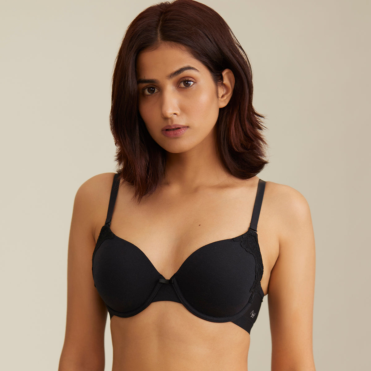 Breathe Lace Padded wired T-shirt bra 3/4th coverage-NYB020-Black