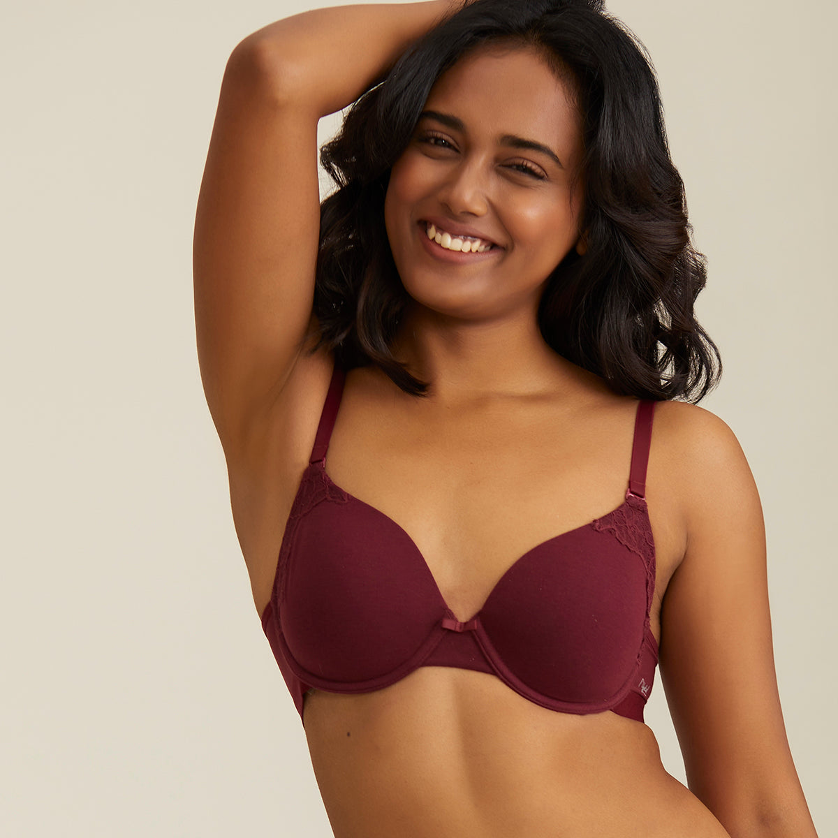 Breathe Lace Padded wired T-shirt bra 3/4th coverage-NYB020-Maroon