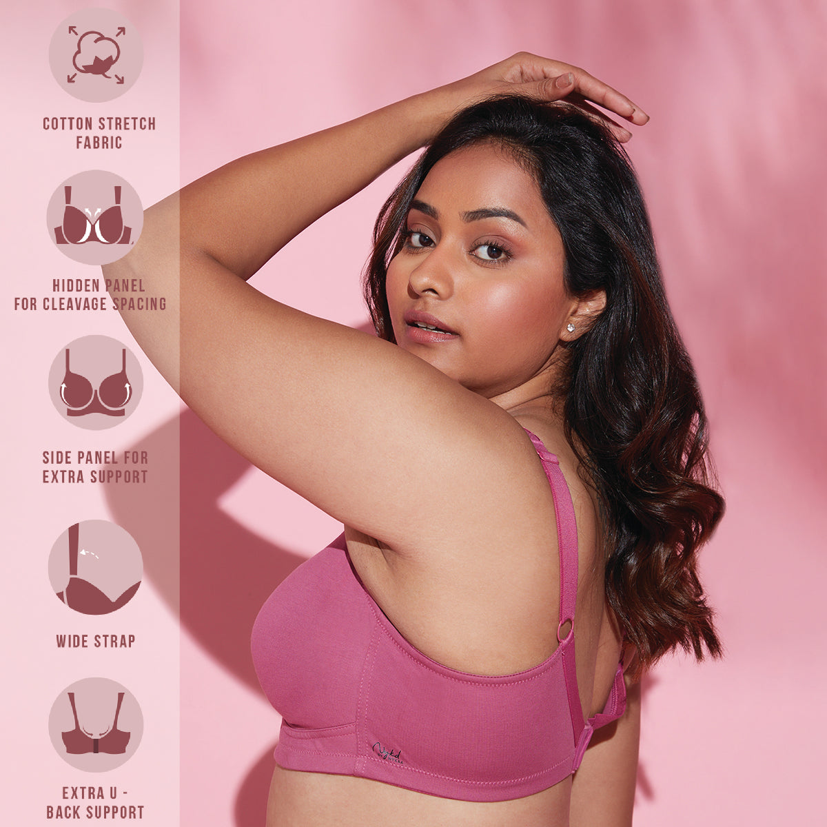 Nykd By Nykaa No Sweat Breast Separating Breathe Cotton Non Padded Non Wired Bra Red Violet NYB105