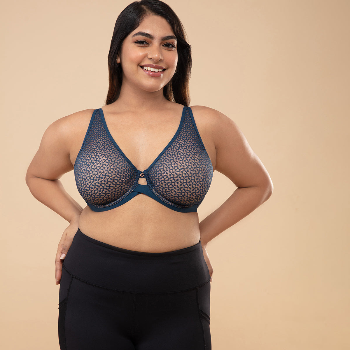 Textured Lace Non Padded Wired Bra NYB140-Blue