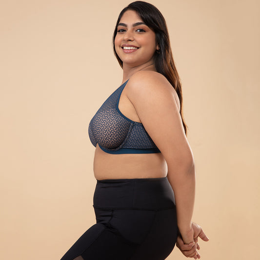 Nykd by Nykaa Textured Lace Non Padded Wired Bra NYB140-Blue
