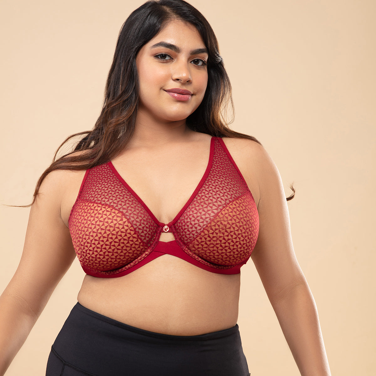 Nykd by Nykaa Textured Lace Non Padded Wired Bra NYB140-Red