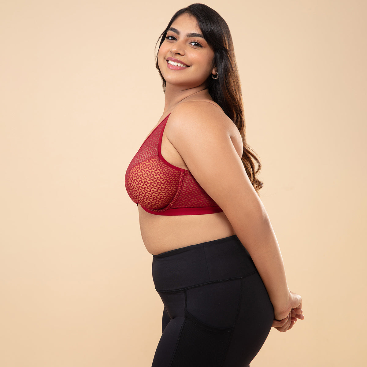Nykd by Nykaa Textured Lace Non Padded Wired Bra NYB140-Red