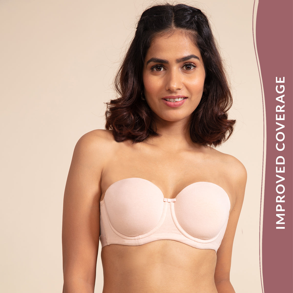 Breathe Cotton Padded wired Strapless bra Medium coverage - Nude NYB17 –  Nykd by Nykaa