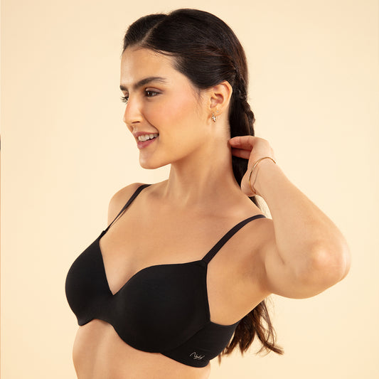 Nykd By Nykaa Modal Akin To Skin Padded Wired T-shirt Bra 3/4th Coverage-NYB218 Black