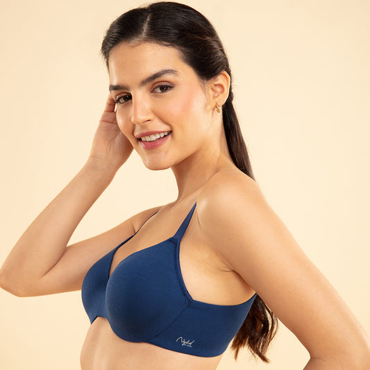 Nykd By Nykaa Modal Akin To Skin Padded Wired T-shirt Bra 3/4th Coverag-NYB218 Blue