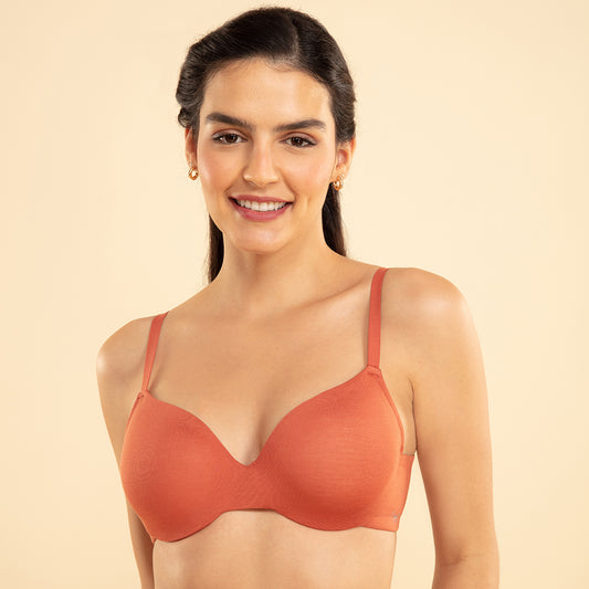 Nykd By Nykaa Modal Akin To Skin Padded Wired T-shirt Bra 3/4th Coverage-NYB218 Orange